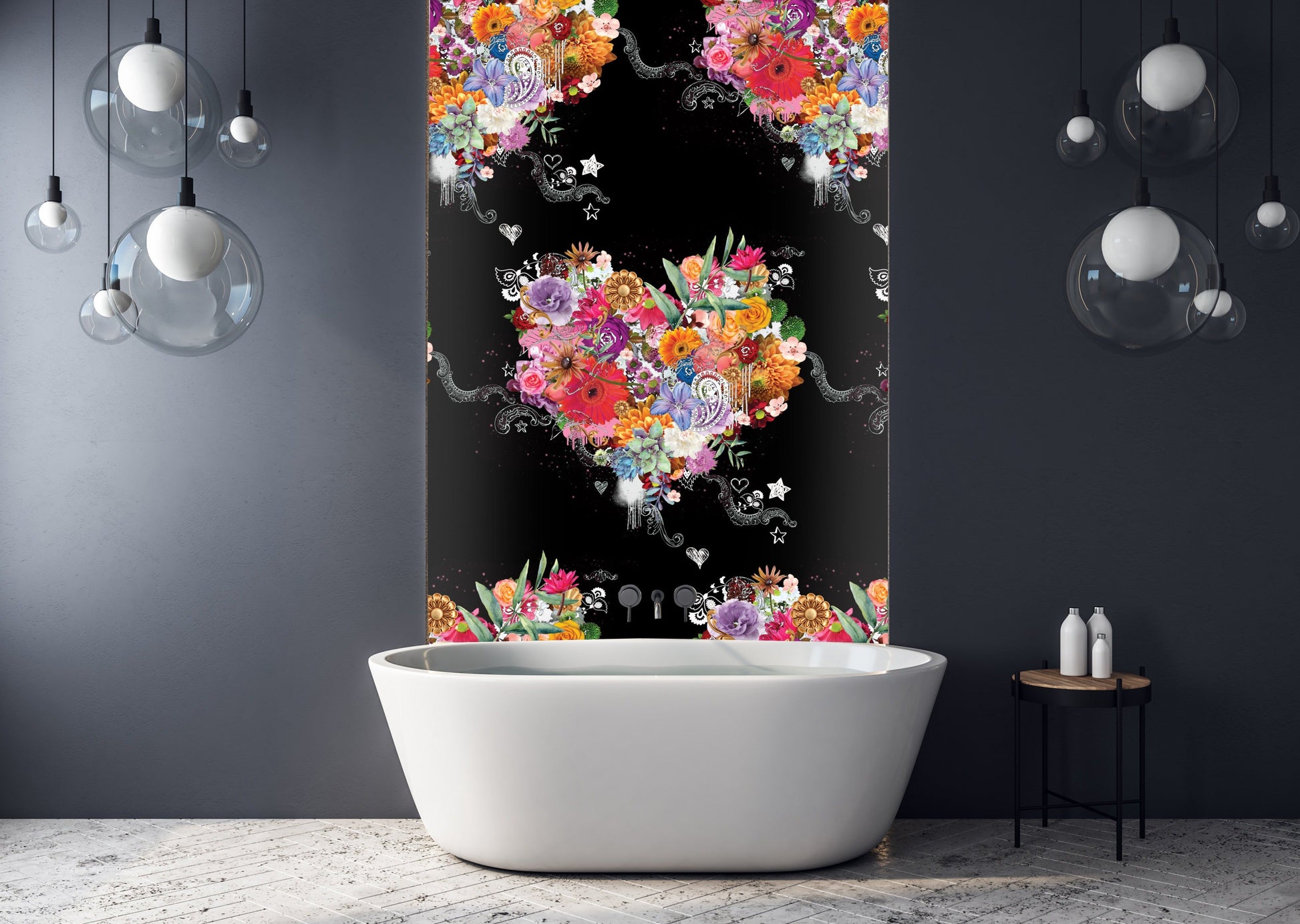 All of our wallpaper designs are now available as vinyl wallpapers for wet areas. All are printed to order here in Auckland, NZ.  130 cms in width and sold by the lineal metre.  450 gsm in weight