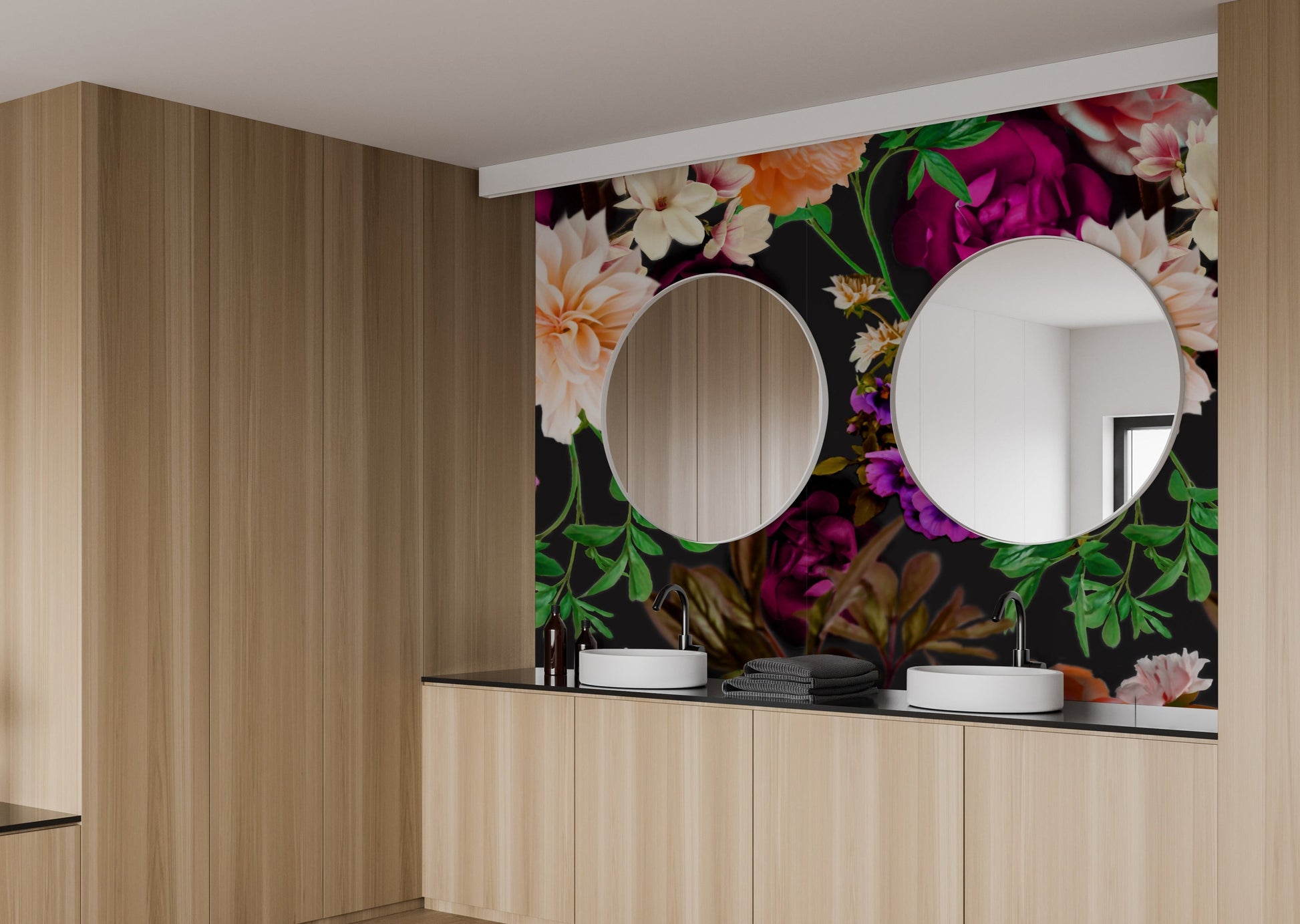 All of our wallpaper designs are now available as vinyl wallpapers for wet areas. All are printed to order here in Auckland, NZ.  130 cms in width and sold by the lineal metre.  450 gsm in weight